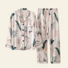 Ensemble pyjama long à fleurs en soie véritable