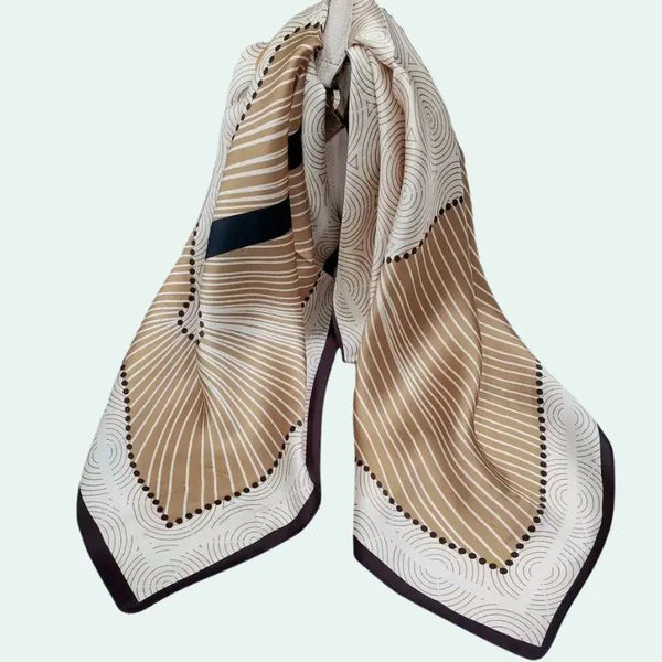 Foulard carré pure soie motif lignes dorées