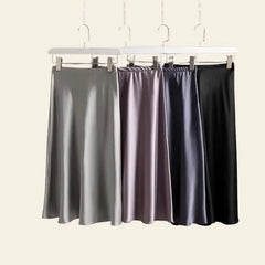 Modèles de jupes brillantes mi-longues en soie de mûrier