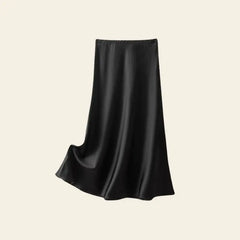 Jupe brillante mi-longue en soie de mûrier couleur noire