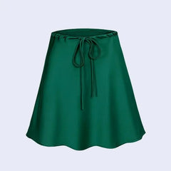 Jupe courte brillante à cordon ajustable en satin couleur verte
