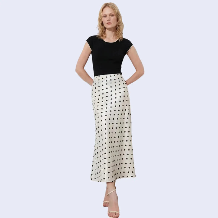 Jupe longue ajustée à pois en satin - Satin Lifestyle