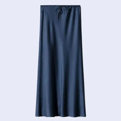 Jupe longue coupe droite ajustable en acétate et élasthanne couleur bleu marine