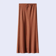 Jupe longue coupe droite ajustable en acétate et élasthanne couleur caramel