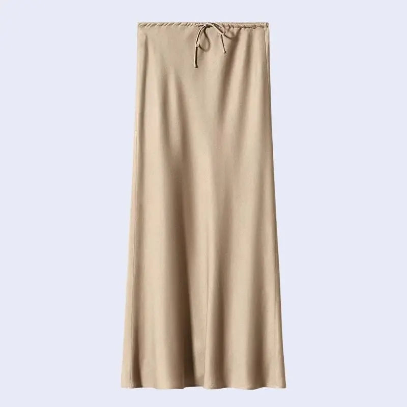 Jupe longue coupe droite ajustable en acétate et élasthanne couleur champagne