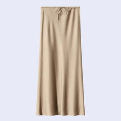 Jupe longue coupe droite ajustable en acétate et élasthanne couleur champagne