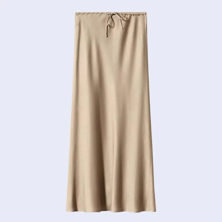 Jupe longue coupe droite ajustable en acétate et élasthanne couleur champagne