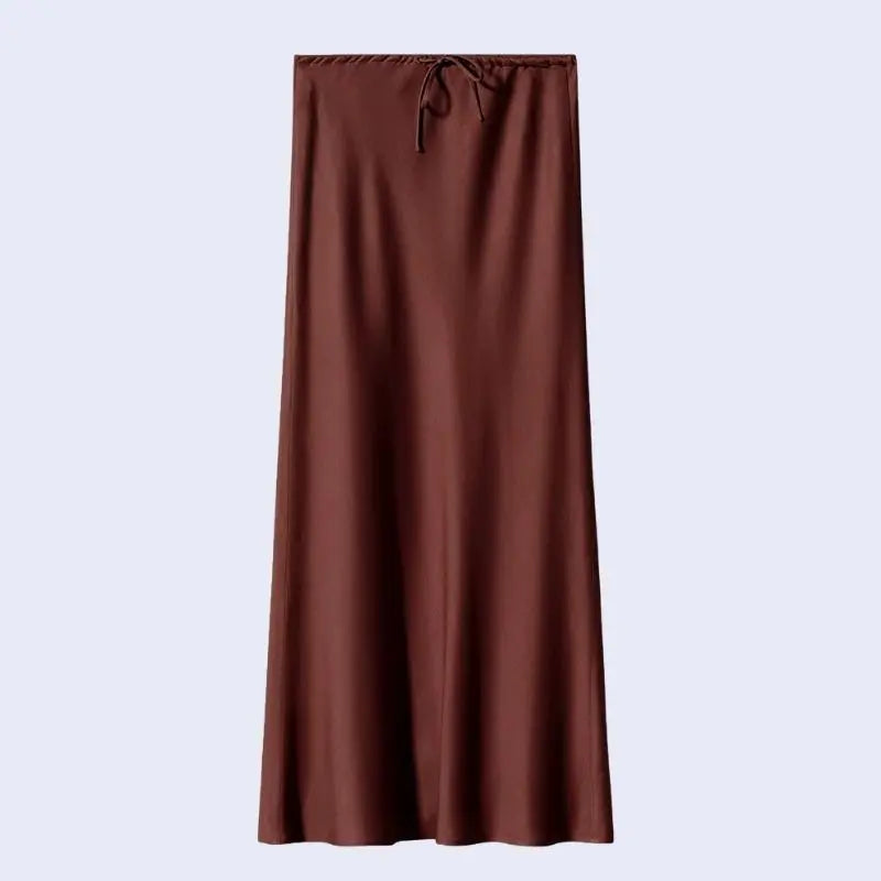 Jupe longue coupe droite ajustable en acétate et élasthanne couleur chocolat