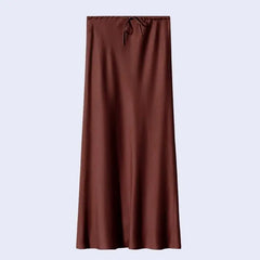 Jupe longue coupe droite ajustable en acétate et élasthanne couleur chocolat