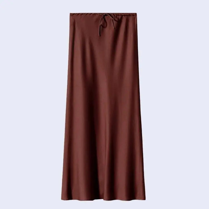 Jupe longue coupe droite ajustable en acétate et élasthanne couleur chocolat