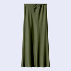Jupe longue coupe droite ajustable en acétate et élasthanne couleur kaki