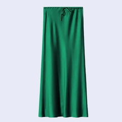 Jupe longue coupe droite ajustable en acétate et élasthanne couleur verte