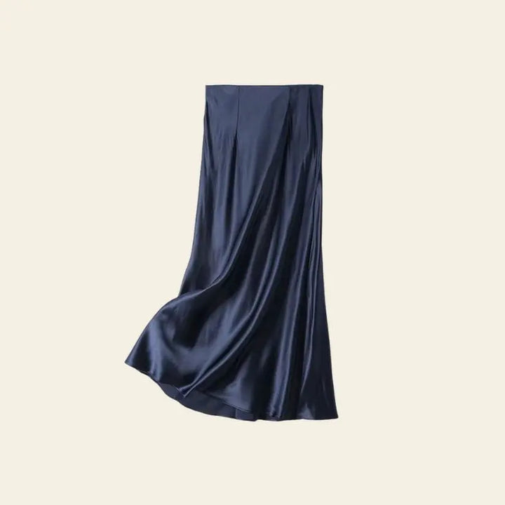 Jupe longue effet satiné en soie de mûrier couleur bleu nuit