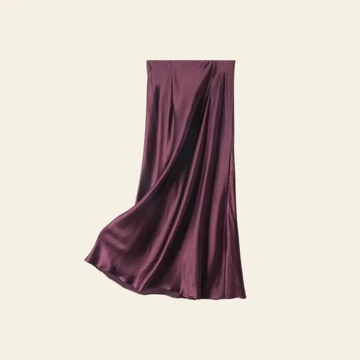 Jupe longue effet satiné en soie de mûrier couleur bordeaux
