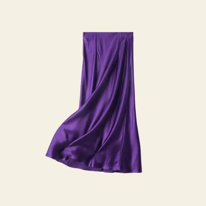Jupe longue effet satiné en soie de mûrier couleur violet