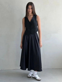 Jupe longue taille haute unie en satin l Satin Lifestyle