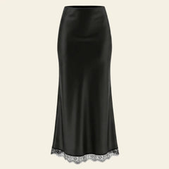 Jupe longue taille haute satin de soie et dentelle noire l Satin Lifestyle