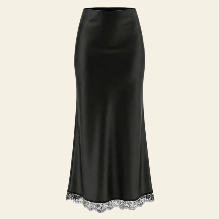 Jupe longue taille haute satin de soie et dentelle noire l Satin Lifestyle