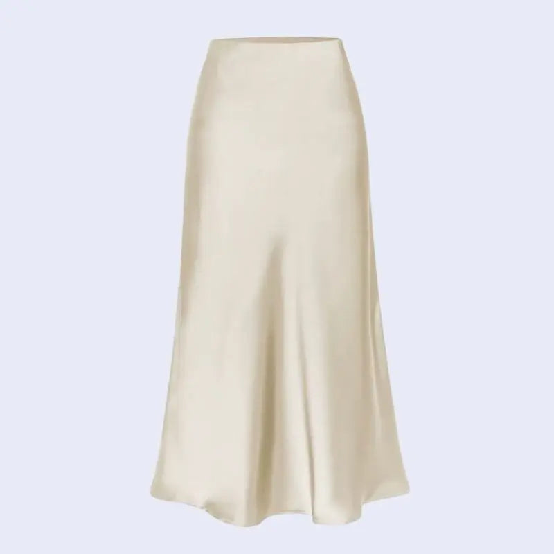 Jupe mi-longue unie avec fente latérale en satin couleur crème