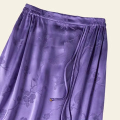 Haut d'une jupe mi-mollet jacquard à cordon ajustable en soie véritable couleur violet