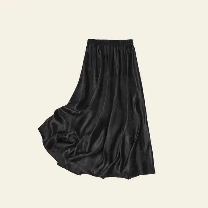 Jupe plissée trapèze mi-mollet en soie véritable couleur noire