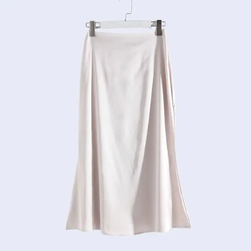 Jupe taille haute sirène mat en satin couleur ivoire