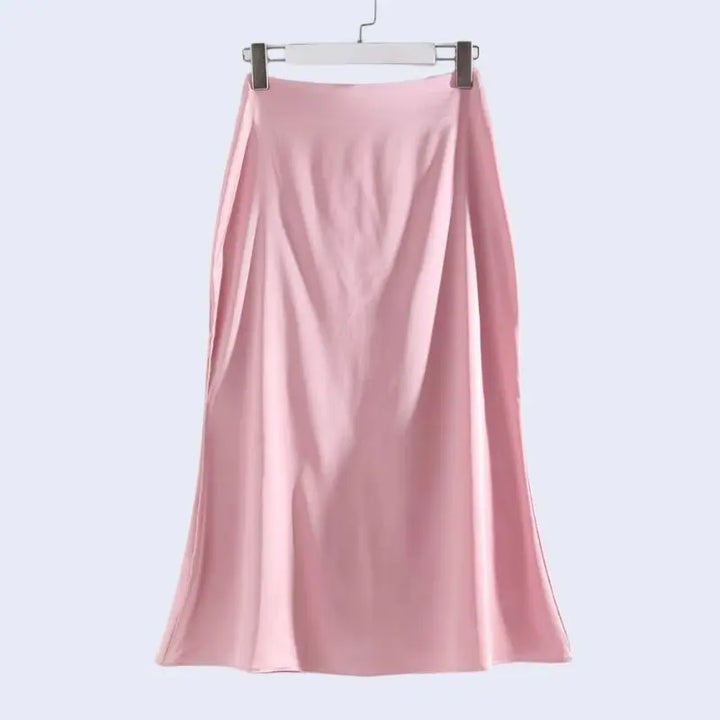 Jupe taille haute sirène mat en satin couleur rose