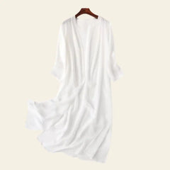 Kimono de plage long uni en soie naturelle couleur blanche