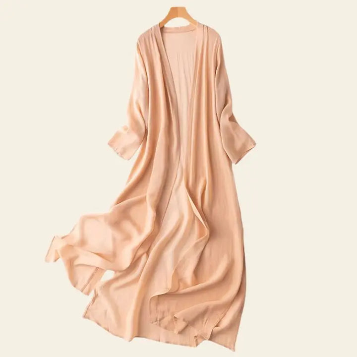 Kimono de plage long uni en soie naturelle couleur champagne