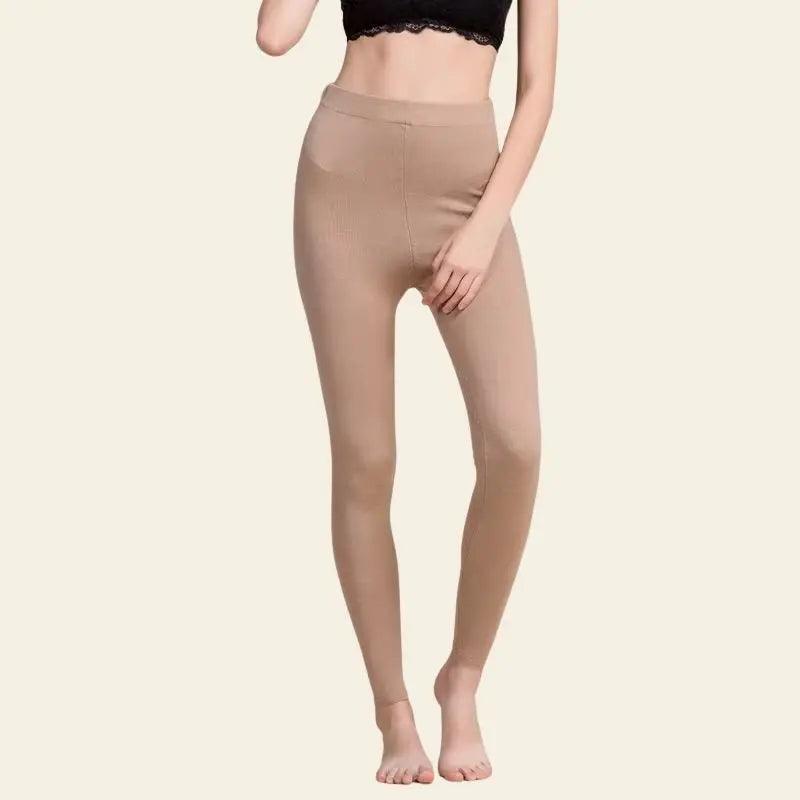 Leggings moulant d'hiver mélange soie cachemire élasthanne couleur beige