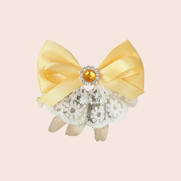 Nœud ruban en satin et dentelle jaune
