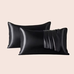 Paire de taies d'oreiller en satin couleur noire