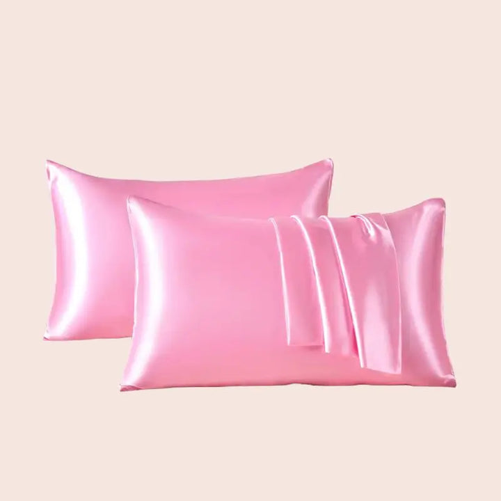 Paire de taies d'oreiller en satin couleur rose