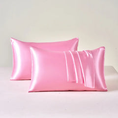 Paire de taies d'oreiller en satin couleur rose l Satin Lifestyle