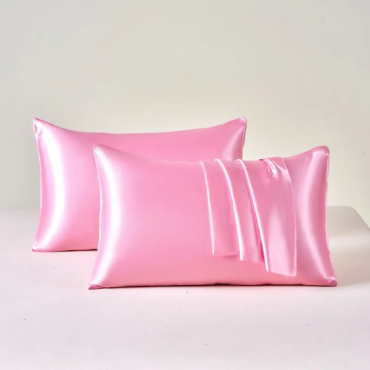 Paire de taies d'oreiller en satin couleur rose l Satin Lifestyle