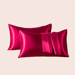 Paire de taies d'oreiller en satin couleur rouge vif