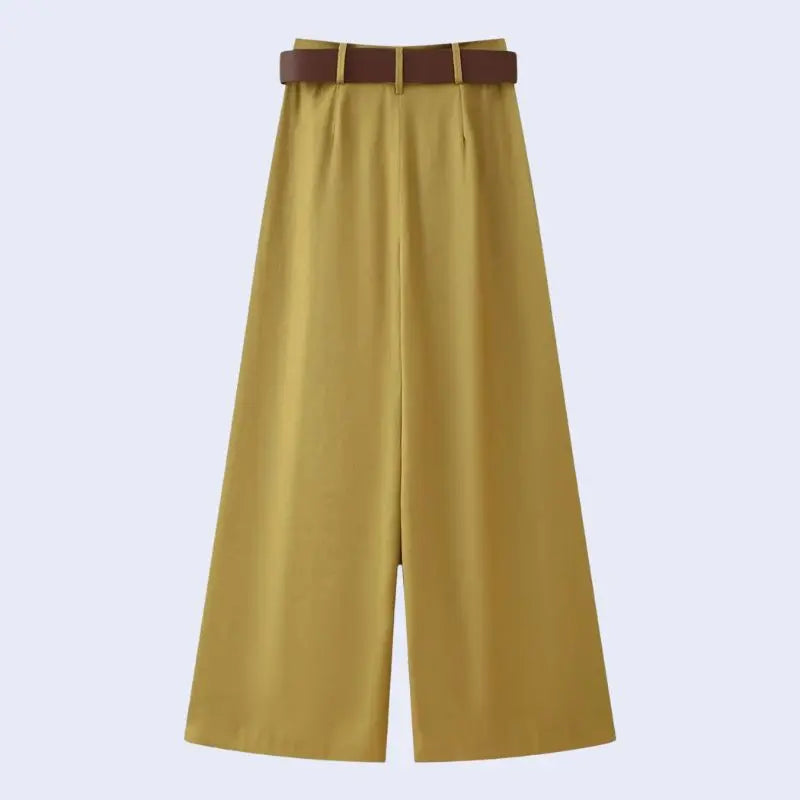 Dos d'un pantalon ample taille haute avec ceinture en satin doré