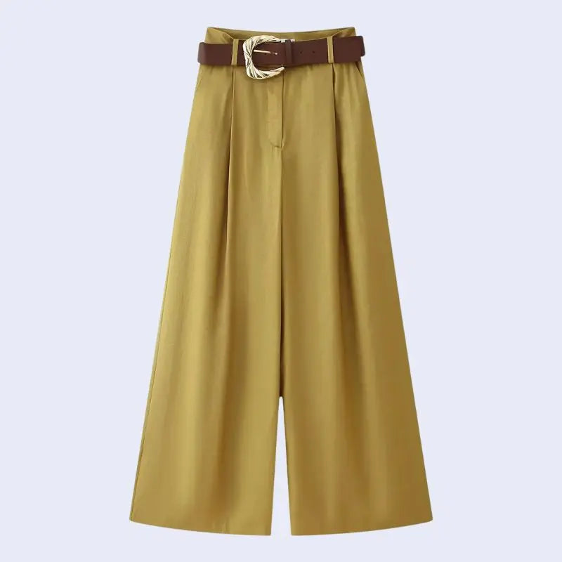 Pantalon ample taille haute avec ceinture en satin doré