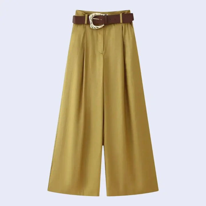 Pantalon ample taille haute avec ceinture en satin doré