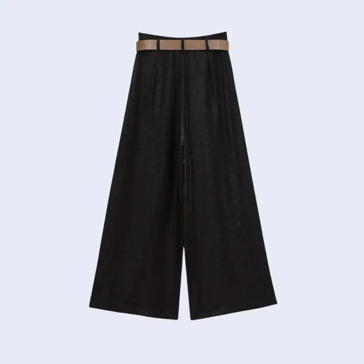 Dos d'un pantalon ample taille haute avec ceinture en satin noir