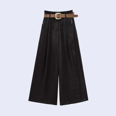 Pantalon ample taille haute avec ceinture en satin noir