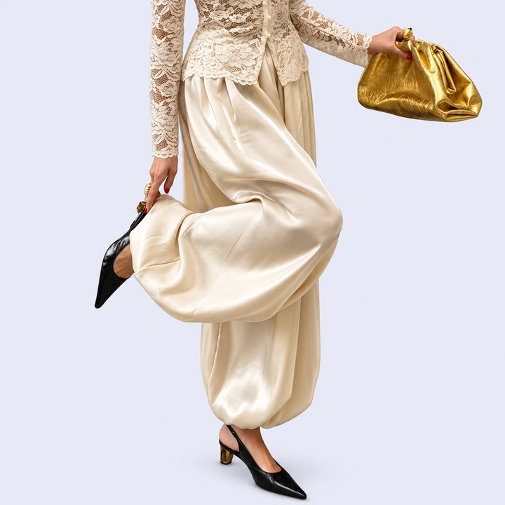 Pantalon ballon ample élastique en satin brillant | Satin Lifestyle