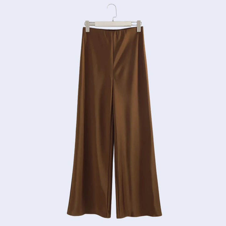 Pantalon brillant droit chic en satin élastique - Satin Lifestyle