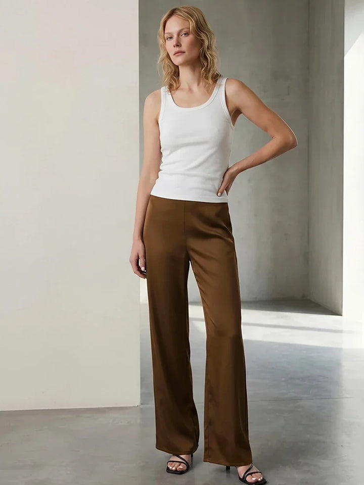 Pantalon brillant droit chic en satin élastique - Satin Lifestyle