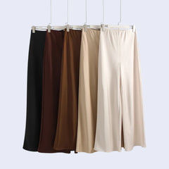 Pantalon brillant droit chic en satin élastique - Satin Lifestyle