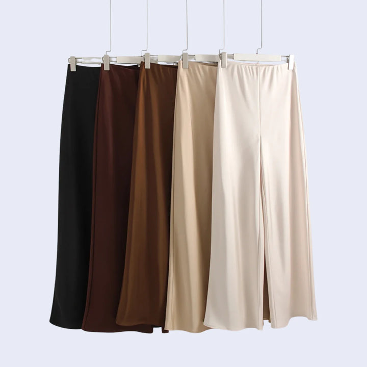 Pantalon brillant droit chic en satin élastique - Satin Lifestyle