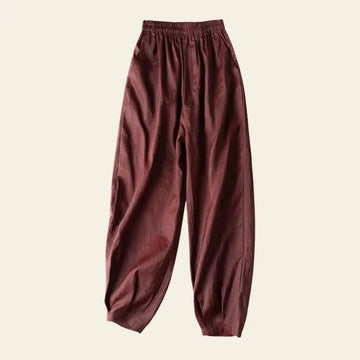 Pantalon brun en soie de mûrier naturelle avec poches