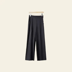 Pantalon droit chic uni en soie couleur noire