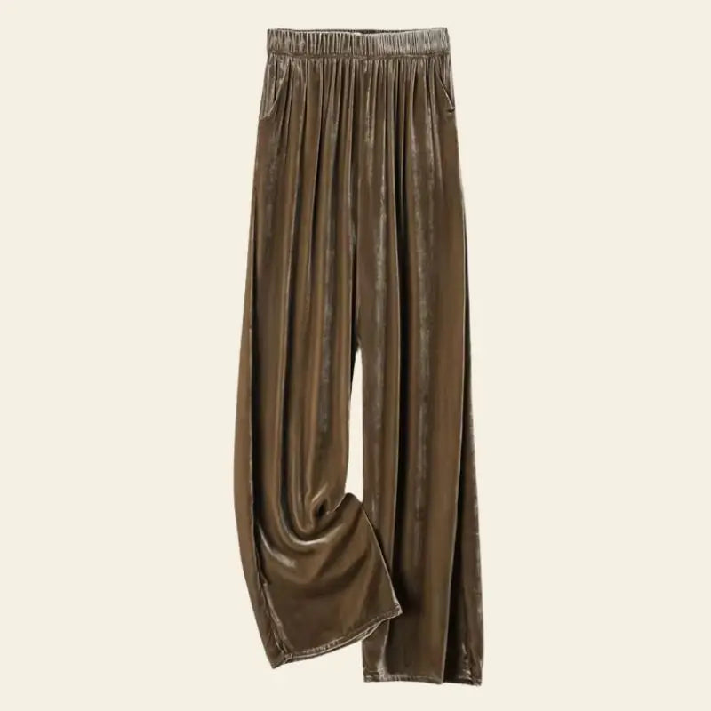 Pantalon chocolat droit décontracté mélange soie de mûrier et velours