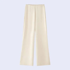 Pantalon droit ivoire décontracté en satin